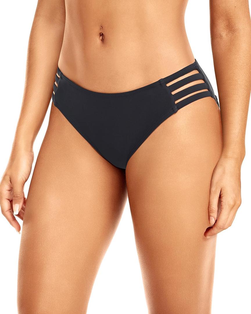 Zmart Women Strappy Bikini Bottoms Full Coverage Bathing Suit Swim Low Rise Cutout Swimsuit Bottom (X-Small, Black)