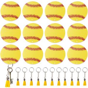 48PCS Baseball Acrylic Keychain Blanks Kit,12 Baseball Keychain,12 Baseball Tassels Charm,12 Key Rings,12 Jump Rings