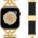 Wearlizer Braided Magnetic Band Compatible with Apple Watch Bands 42/46/38/40/41/44/45/49mm Women Men, Designer D-Shape Stretchy Elastic Nylon Strap for iWatch Series 11 10 9 8 7 6 5 4 SE/Ultra 3 2 1