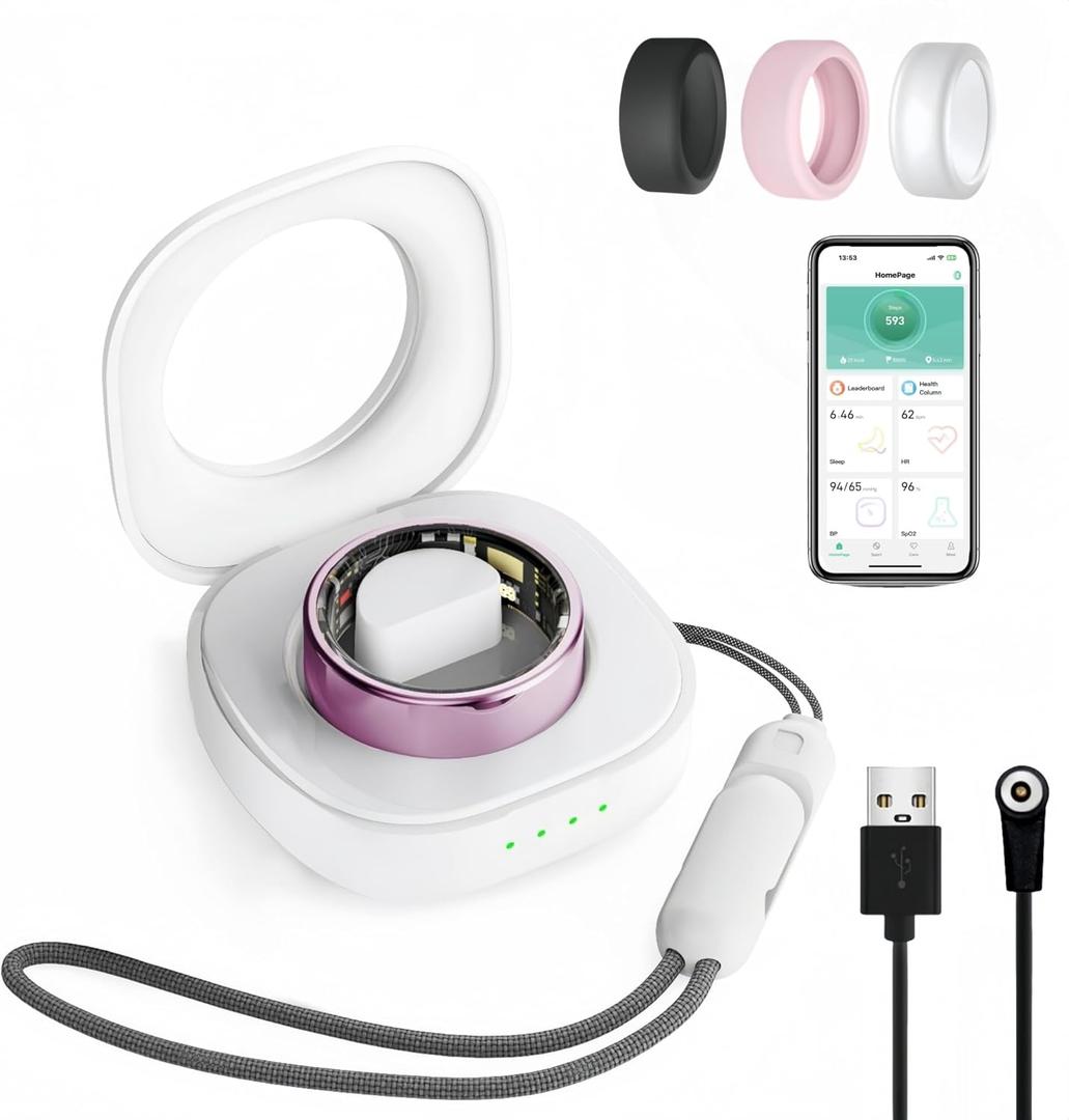 Smart Ring for Women Men, Health Fitness Tracker, IP68 Waterproof Rings, Sleep Ring with Charging Case and Ring Protector, Remote Photography, Family Care, No App Fees (Lavender Pink, 7#)