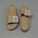 Women'S Summer Sandals Women Summer Slippers Outdoor Beach Sandals Flat Slides Adjustable Buckle House Slippers (37-38, Khaki)