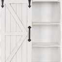 Kate and Laurel Cates Modern Farmhouse Decorative Wood Wall Storage Shelving Cabinet with Sliding Barn Door, Rustic White (22x28)