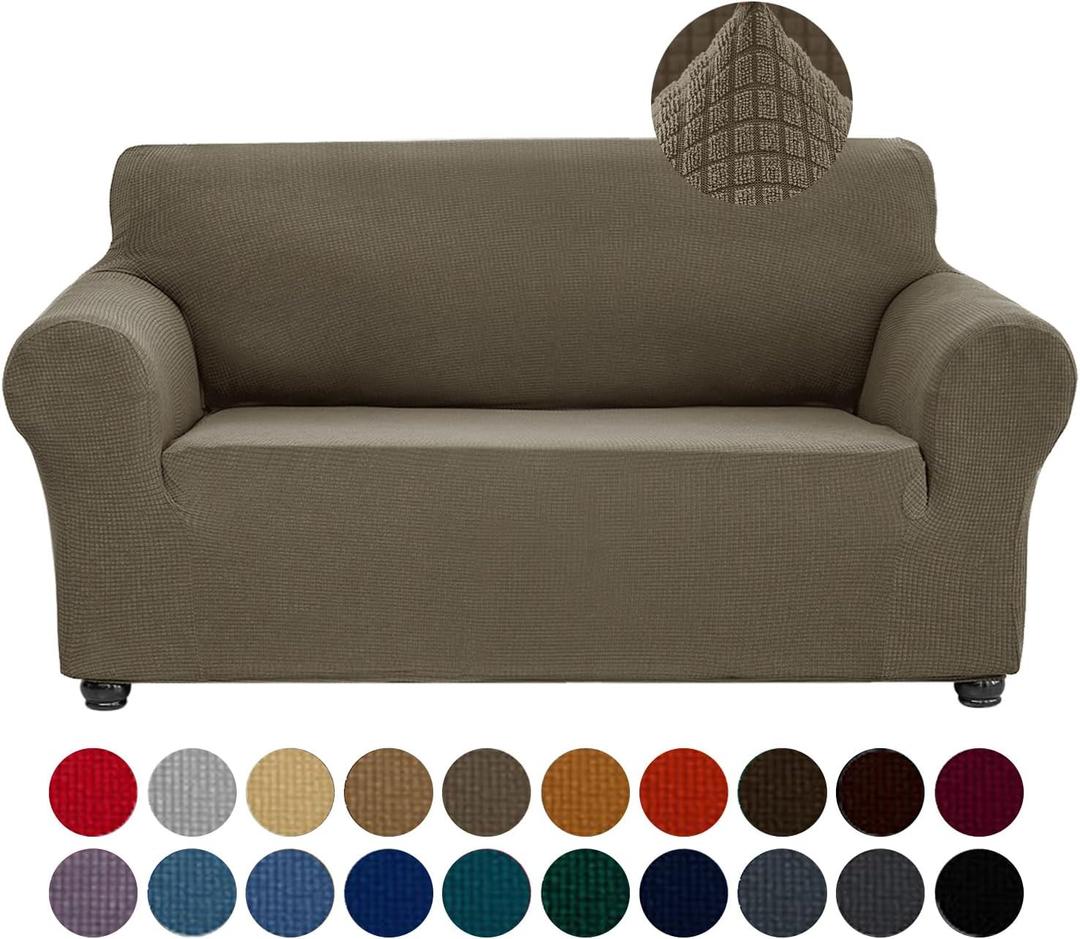 Joccun Stretch Loveseat Couch Cover Slipcover, 1-Piece Sofa Cover for 2 Cushion Couch Spandex Jacquard Washable Furniture Protector Cover for Living Room,Kids,PetsLoveseat,Fossil