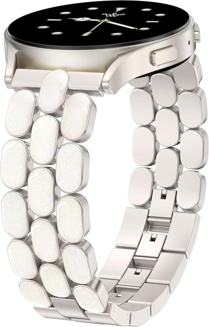 Wearlizer Metal Bracelet Compatible with Samsung Galaxy Watch 7 Band 6 5 4 Active 2 FE 40mm 44mm/Watch 6 4 Classic/5 Pro/3, 20mm Enamel Dressy Stainless Steel Strap for Samsung Watch Bands Women (Starlight/Iridescent)