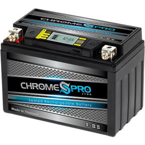 Chrome S Pro iGel YTX9-BS Battery  120 CCA, Gel Electrolyte, LCD Display, 12V 9Ah  Fits ATV, Motorcycle, Scooter, Jet Ski, Dirt Bike, UTV, Snowmobile & More  T3 Nut & Bolt Terminal