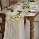 Cheesecloth Spring Table Runner 10 Feet 1 Pc Boho Gauze Long Rustic Graduation Sheer Beige 4th of July Table Runners for Baby Bridal Shower Wedding Birthday Party Decoration
