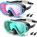 COOLOO 2 Packs Kids Goggles with Nose Cover, 180 Wide View Swimming Goggles for Kids 4-16, No More Hair Snags Anti-Fog No-Leak Snorkel Mask for Boys Girls Youth