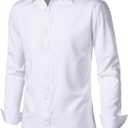 JEMITOP Men's Stretch Soft Slim Fit Dress Shirts Long Sleeve Formal Wedding Business Casual Button Down Shirt (White, S)