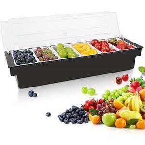 Condiment Garnish Tray Caddy For Bartenders,6 Compartments with Lid