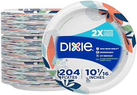 Dixie Large Paper Plates, 10 Inch, 68 Count, 3 PCs 2X Stronger*, Microwave-Safe, Soak-Proof, Cut Resistant, Disposable Plates For Everyday Breakfast, Lunch, & Dinner Meals