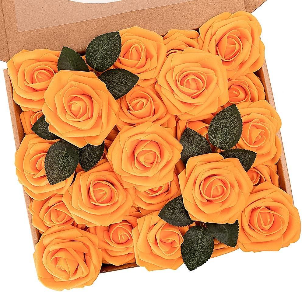 Artificial Flowers Fall Fake Foam Roses with Stems Decorations,25Pcs-Orange
Real Touch Fake Roses for DIY Wedding Bridesmaid Bridal Bouquets Party Tables Baby Shower Home Cake Arrangement Decorations