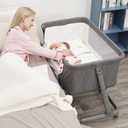 Pamo babe Baby Bassinet Bedside Sleeper for Newborn Bed Crib with Breathable Mesh Sides Co-Sleeping Bedside Crib for Infant Breastfeeding with Height-Adjustable and Wheels, Z-Type Stable Frame (Grey)
