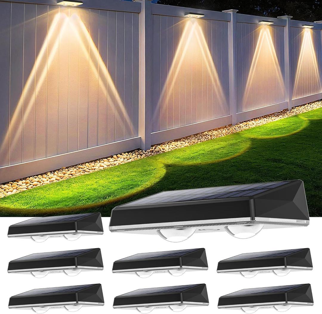 Solar Fence Lights Outdoor, 8-Pack 120LM Fence Lights Solar Powered, IP67 Waterproof Dusk to Dawn Auto On/Off 12+ Hours for Outside/Backyard/Wall/Step/Patio/Deck/Pool (Warm White & RGB 7 Colors)