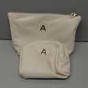 Mom Gifts| Initial Makeup Bag Set for Women Girls Personalized Gifts for Bridesmaid Teachers Graduation Friend Female PU Leather Cosmetic Travel Toiletry Bag(Beige,A)