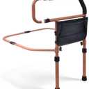 Sangohe Bed Rail for Elderly, Bed Assist Grab Bar Handle with Storage Pocket, Safety Bed Rails for Elderly Adults Getting in & Out of Bed at Home and Dorm, Reddish Brown, 504A02 (Dark Wood)