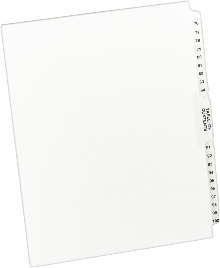 Avery Legal Exhibit Side Tab Dividers, Avery-Style, 26-Tab, 76-100, Letter Size, White, 25 per Set (11397)