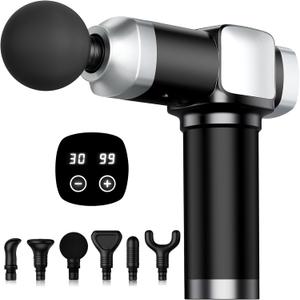 CAMEFER Deep Tissue Massage , Portable Percussion Electric Muscle Massager for Pain Relief, Handheld Massagers with 30 Speeds & 6 Attachments for Back and Neck, Gifts for Men Women (Black)