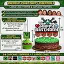 Pixel Game Birthday Party Decorations - Miner Supplies Set Gaming Theme - Including Banner Balloons Tablecloth Plates Toppers Napkins Favor Bags - Mining Bday Pack Craft Decor Kit Boys Girls