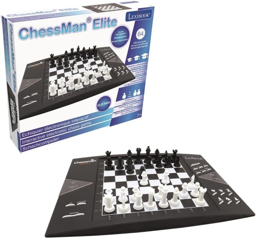 Lexibook, Chessman Elite, Interactive Electronic Chess Game +, 64 Levels of Difficulty, LEDs, Family Child Board Game, Black/White, CG1300