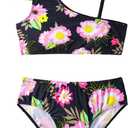 Girls Swimsuit Bikini Set 2 Piece Quick Dry Ruffle Bathing Suit Teens Swimwear with Spaghetti Strap (Black)