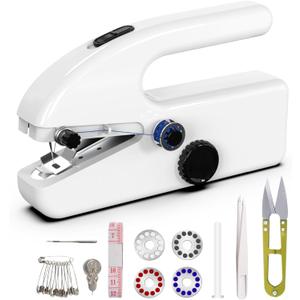 Handheld Sewing Machine,Two dear,Mini sewing machine,Easy to Use and Fast Stitch Suitable for Clothes,Fabrics, DIY Home Travel Electric Handheld Sewing Machine for Beginners. (White)