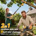 2-in-1 Electric Pole Saws for Tree Trimming, Brushless Cordless Mini Chainsaw 8" with 9.5FT Extension Pole, 16Ft Reach, 4.0Ah Battery, Auto Chain Lubrication, Tool-Free Chain Tension Adjustment