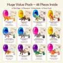 Easter Egg Fillers & Basket Stuffers - Prefilled Easter Eggs, 12 Pcs Dinosaur Toys & Real Gemstones, Scientific Gifts with Story Cards for Kids, Easter Toys Party Favor foe Egg Hunt