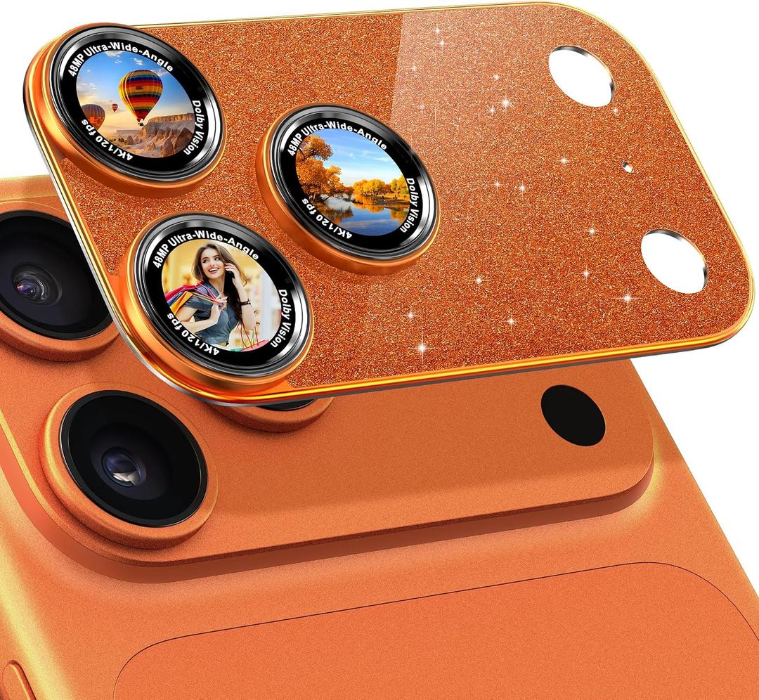 Camera Lens Protector Compatible with iPhone 17 Pro Max- Metal Frame Tempered Glass Cover, [Anti-Scratch] [Drop-Proof][Strong-Adhesion] Rear Camera Screen Cover- Orange