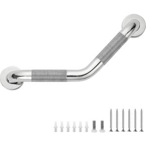 Grab Bars for Bathtubs and Showers- 1-1/4 x 16 Angled Shower Grab Bar for Seniors Knurled Stainless Steel Handicap Grab Bars for Wall, 15" Hole Center (Polished Nickel, 1 Pack)