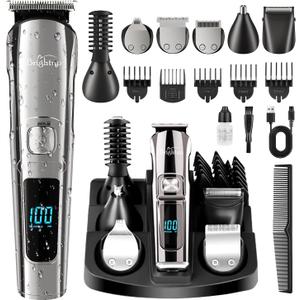 Brightup Beard Trimmer for Men - Electric Razor & Shaver, Cordless Hair Clippers Trimmers Set, IPX7 Waterproof Mens Grooming Kit for Shaving Face, Mustache, Body, Ear, Nose Hair Trimmer, Gifts for Men (Black)