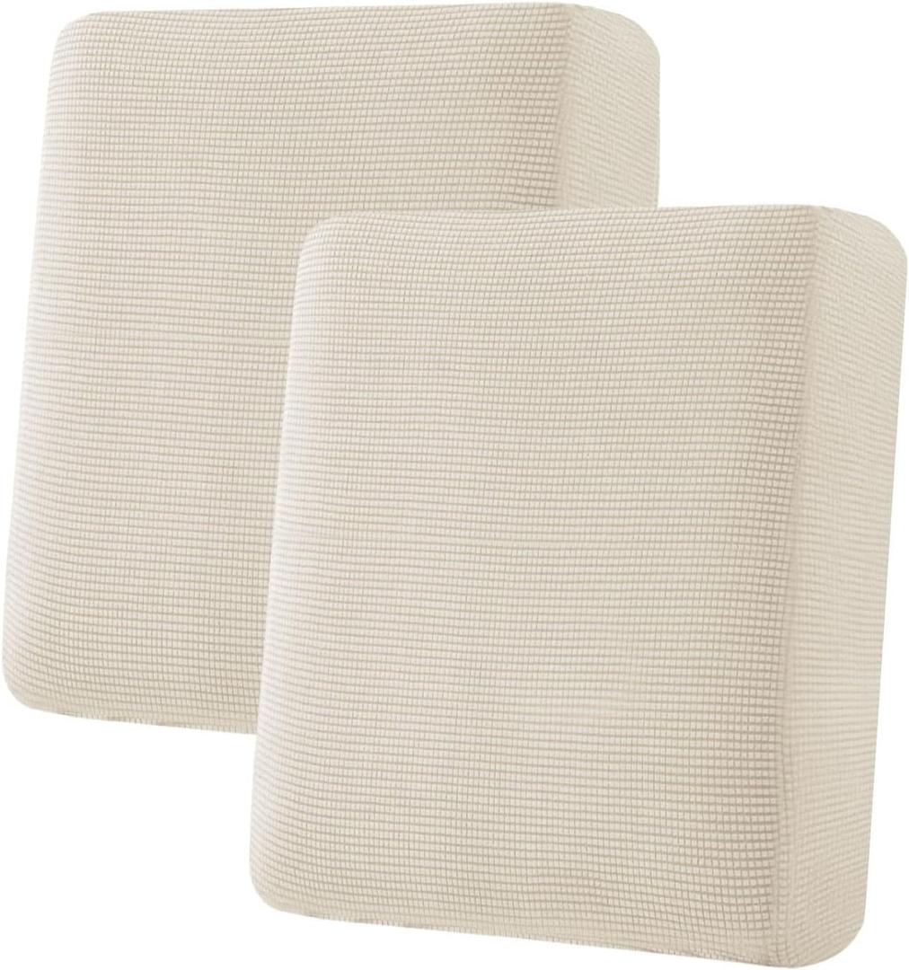 H.VERSAILTEX Super Stretch Individual Seat Sofa Covers Couch Slipcover Sets Thick Jacquard Textured Twill Fabric (2 Piece Medium Sofa Cushion Covers, Natural)
