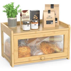BAMBANG Bamboo Bread Box for Kitchen Countertop, Extra Large Farmhouse Bread Box with 4-Side Clear Panels, Wooden Bread Storage Container for Homemade Bread, Natural
