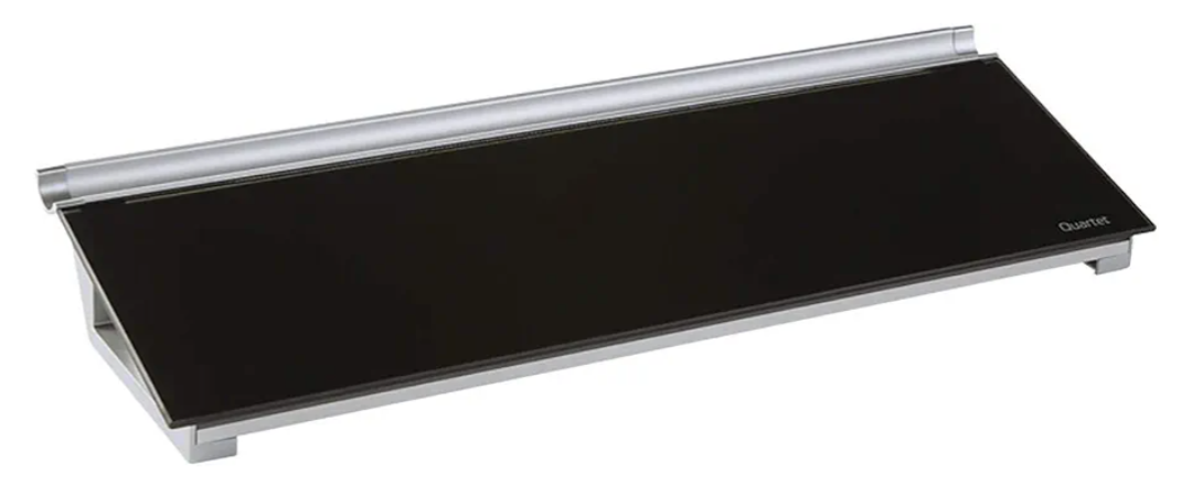 Quartet Glass Dry Erase White Board, Desktop Computer Pad for Notetaking, 18" x 6" Whiteboard, Clean Erase Surface with Storage, 1 Dry Erase Marker, Black Surface (GDP18B)