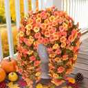 Artificial Fake Fall Hanging Flowers Plants for Outdoor Outside Decoration, 2 PCS Faux Silk Morning Glory Trailing Vines UV Resistant for Wall Home Porch Patio Party Decor (Fall Orange+Yellow)