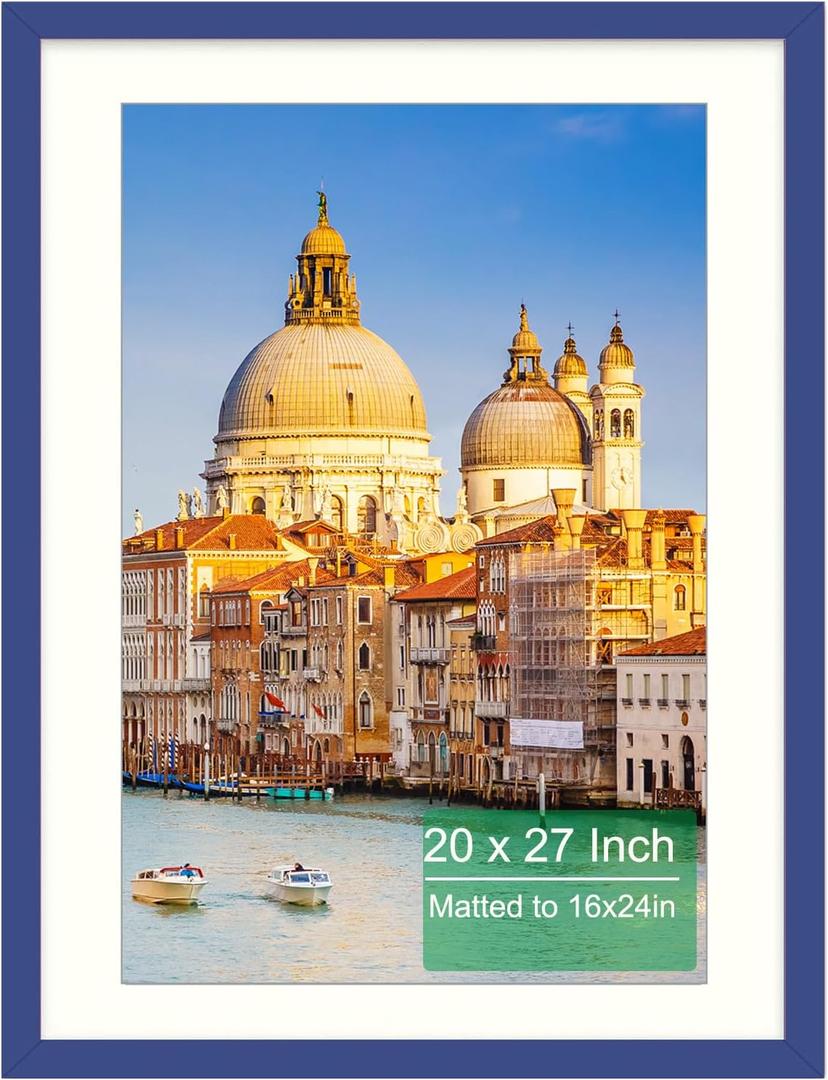 wyooxoo 20x27 Picture Frame Made of Solid Wood Photo Frames Display Pictures 16x24 with Mat or 20 x 27 Without Mat Colorful Frame For Wall or Tabletop Display,Dark blue