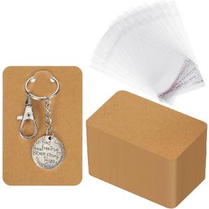 320 Pcs Keychain Display Cards Self Sealing Bags 2.3 x 3.5 Inch Jewelry Cards for Selling Small Business Necklace Packaging (Kraft Color)
