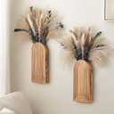 Uipame 2 Pack Wooden Wall Vase Set with Pampas Grass Eucalyptus, Modern Farmhouse Boho Wall Decor for Living Room, Entryway, Hallway, Bathroom, Dining Room, Brown Wall Art for Home Decoration