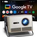 2000 ANSI Official Licensed Google TV Outdoor Projector 4K Full HD, Smart Projector with Wifi and Bluetooth, Auto Focus, Dolby Sound,Built-in Apps,HAPPRUN Indoor Home Theater for Phone/TV Stick/PC/PS5