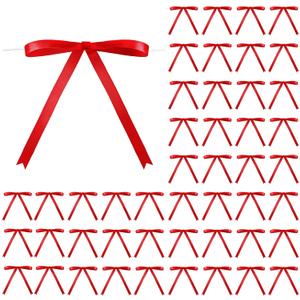Riceshoot Red Bows, 50 Pcs 5x7 Inch Twist Tie Satin Ribbon Bows for Gift Wrapping Cake Balloons Treat Bags Birthday Present Holiday Gift DIY Craft Wedding Baby Shower Anniversary Party Decor