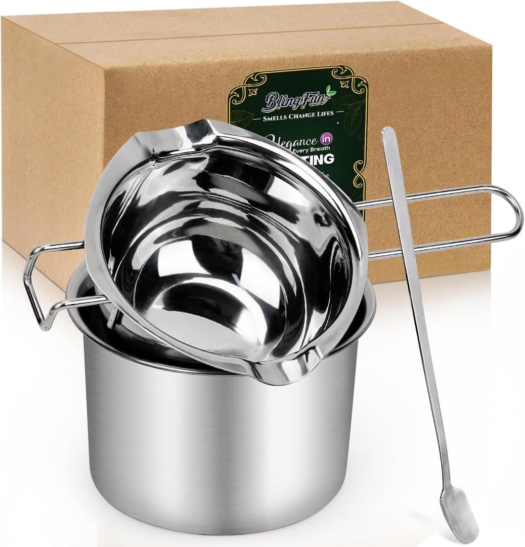 Double Boiler Melting Pot Set for Candle Making, 3-Piece Stainless Steel Wax Melter with Pouring Pot, Ideal for Soy Wax, Beeswax, Candle Making Supplies