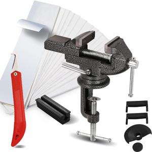 Golf Club Grip Vise Clamp Kit, Golf Grip Removal Tool - Inlcudes 15 Double-Sided Tapes (2"x 10"), 360 Swivel Portable Table Vise, A Hook Knife for Regripping Golf Grips, Rubber Sleeve (No Solvent)