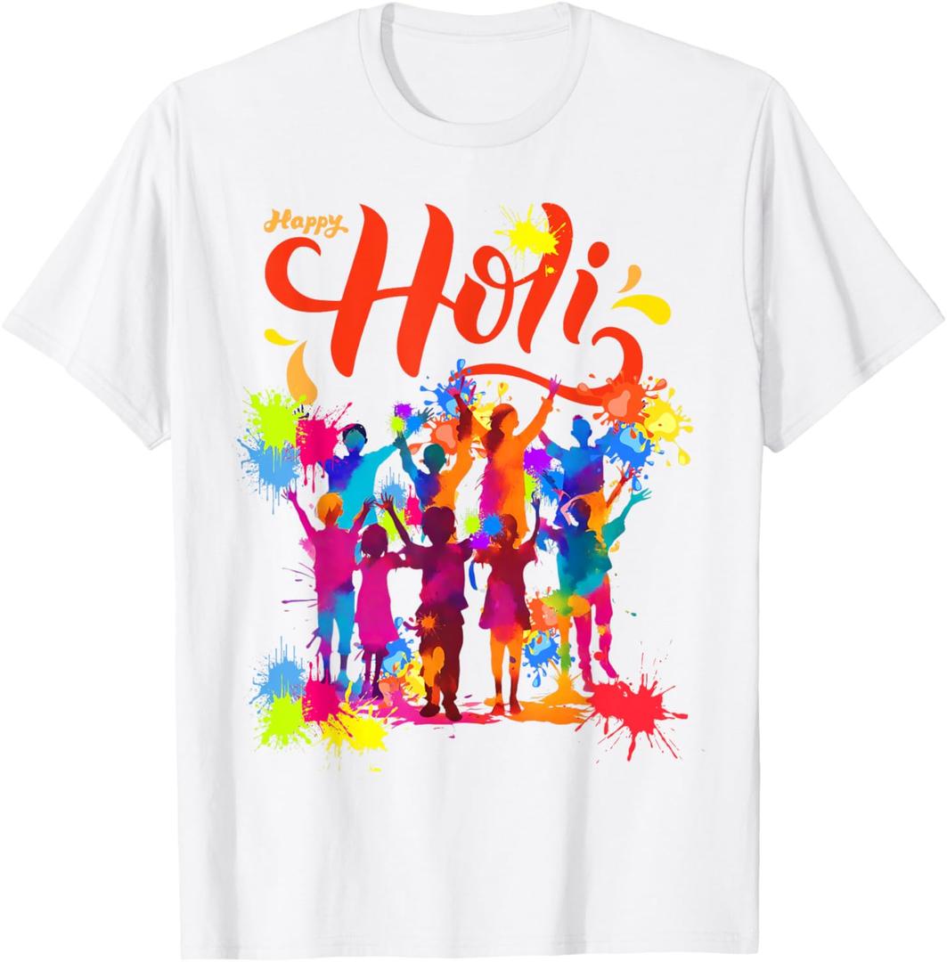 Happy Holi Festival Outfit India Hindu For Women Men Kids T-Shirt (Small, White)