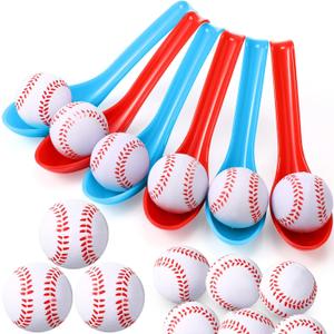 12 Pack Baseball Theme Party Game Spoon Relay Race Toy Set for Kids Adults Baseball Foam Ball and Spoon Race Game for Sports Party Indoor Outdoor School Class Birthday