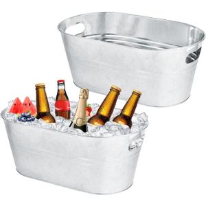 OBTANIM 2 Pack 4 Gallon Galvanized Ice Buckets Metal Champagne Drink Cooler Storage Ice Tub with Carry Handles for Beer Cocktails Wine Beverage Home Parties Bar Cooling Supplies (EXP 08/03/26)