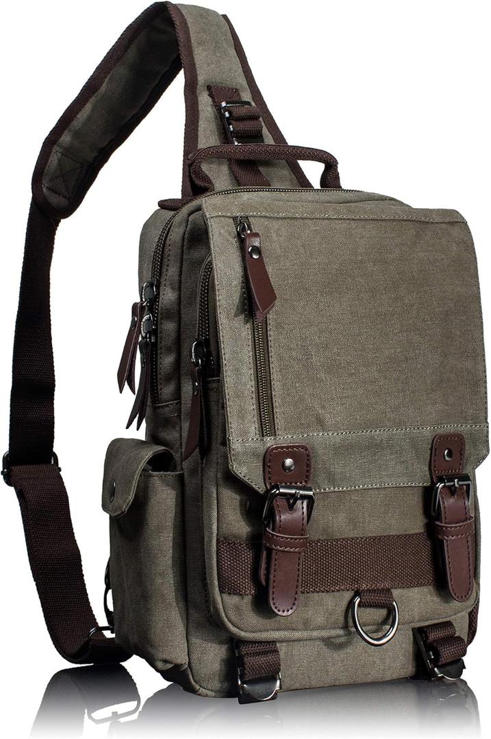 Leaper Retro Crossbody Bag Sling Bag Canvas Messenger Bag for Men Women Shoulder Bag Crossbody Handbags Satchel Travel Bag, L