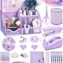 Purple Desk Accessories, 26Pcs Office Supplies and Desk Organizers, with Tape Dispenser, Stapler, Staple Remover Ect, Gift Box Packaging