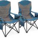 ARROWHEAD OUTDOOR 2-Pack Oversized XXL Portable Folding Camp Chair w/Glass & Cup Holders, Armrest Cooler, Heavy Duty Carry Bag, 600 lbs Weight Capacity
