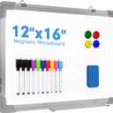 White Board Dry Erase, 12" x 16" Magnetic Whiteboard Double-Sided Dry Erase Board, 10 Markers, 4 Magnets, 1 Eraser, Portable Small Whiteboards for School Office Home Kid (12"x16", Silver Blank Frame)