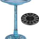 VIVOHOME Polyresin Antique Outdoor Blue Garden Bird Bath and Solar Powered Round Pond Fountain Combo Set