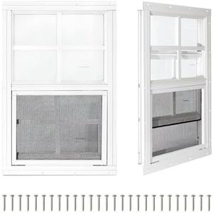 COLORPAPA 2 Pack Shed Windows,12" x 18" Small Sliding Windows,Flush Mount Windows with Tempered Glass and Fiberglass Screen for Shed, Chicken Coop, Playhouse, Household, Garage, Barns (White)